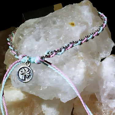 Ibiza Anklet Bracelet - Silk string with zinc alloy, silver ball chain.